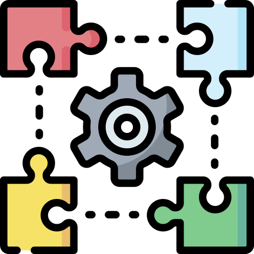Icon of a setting wheel intertwined with puzzle pieces, representing Senteon's innovative compliance automation.