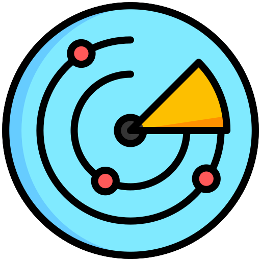Icon featuring a radar, illustrating ongoing maintenance to secure cyber environments.