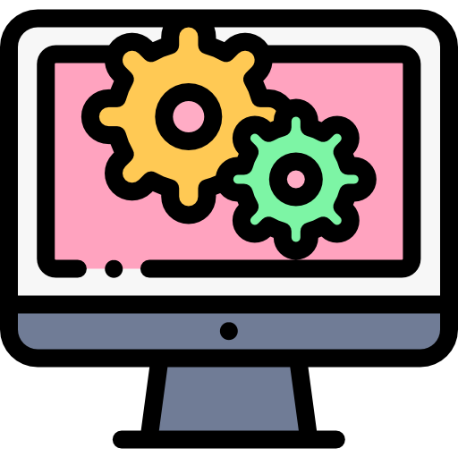 Icon showing a gears over a monitor, representing the remediation process to enhance system security.