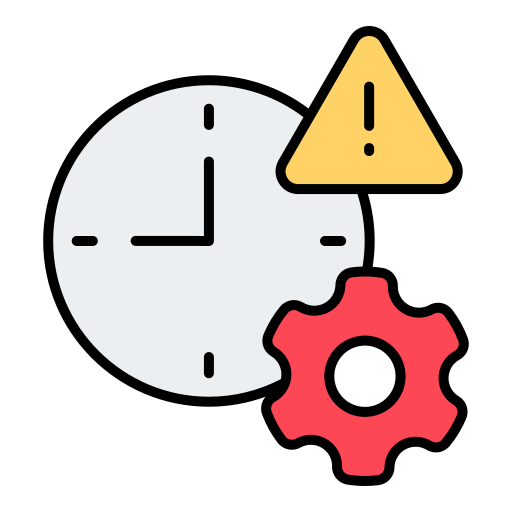 Icon illustrating a clock and resources, highlighting the challenges of managing cybersecurity within resource and time constraints.