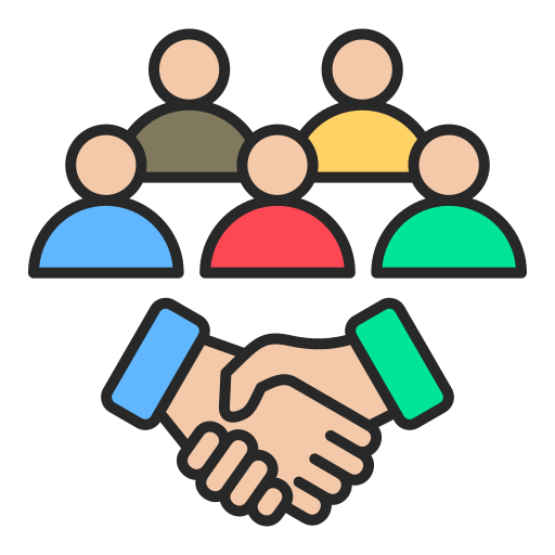 Icon of two hands shaking, representing the strengthened trust between businesses and their clients through secure practices.